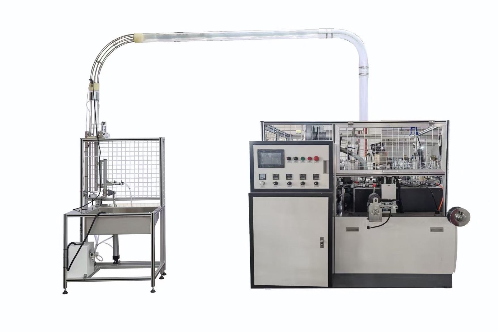 Automatic paper cup machine with cup collection system for production capacity planning