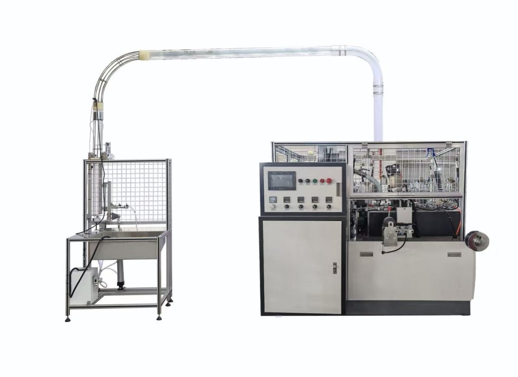 Paper cup machine system prepared for site acceptance testing after installation